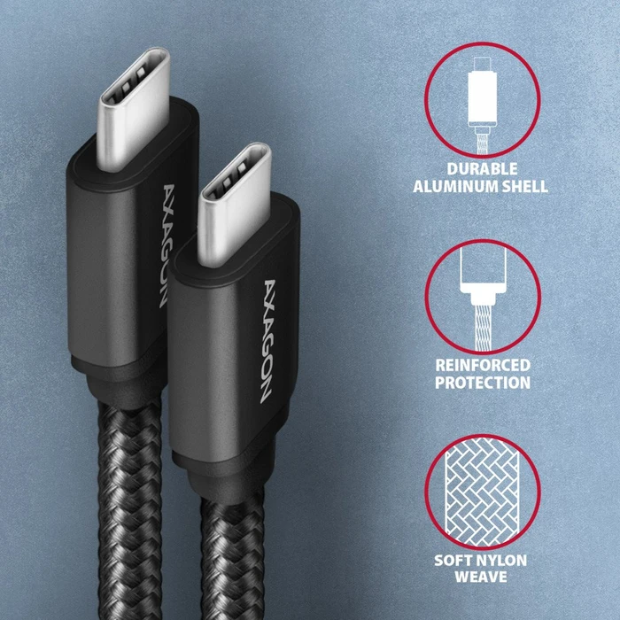Axagon USB-C Kabel, USB 3.0, 5Gb/s, 60W PD, USB-C [Stecker] auf USB-C [Stecker], 1m