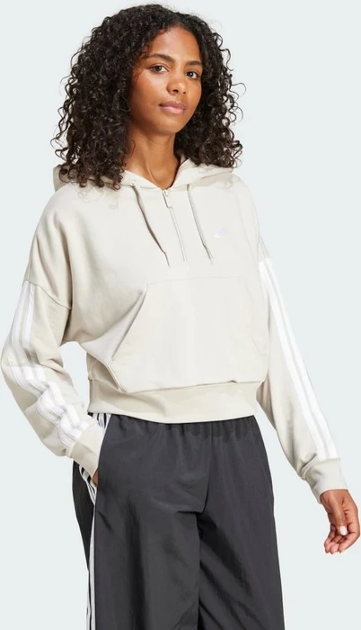 adidas Essentials 3-Streifen French Terry Quarter-Zip Hoodie beige/weiß (Damen)