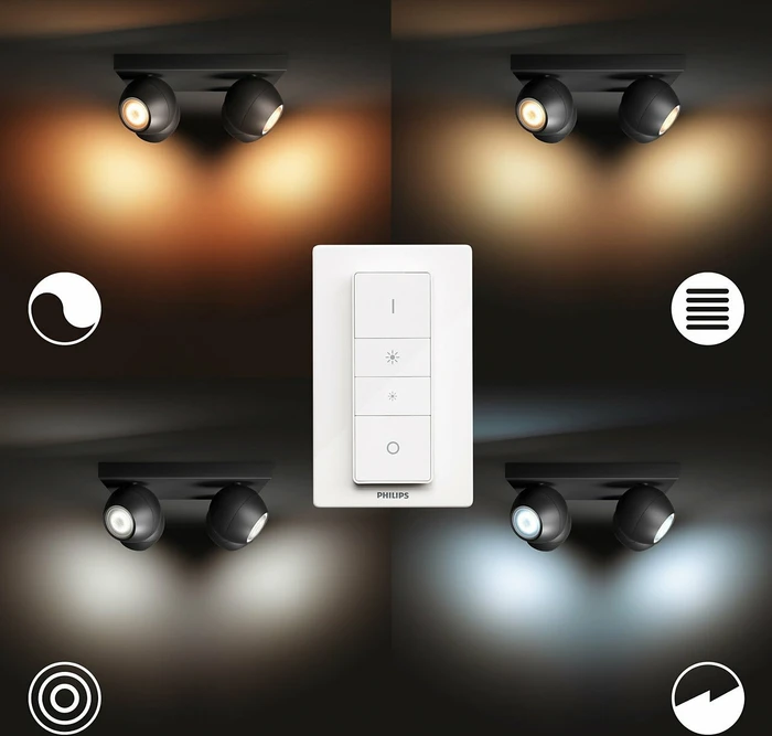 Philips Hue White Ambiance Buckram 4-flammig schwarz