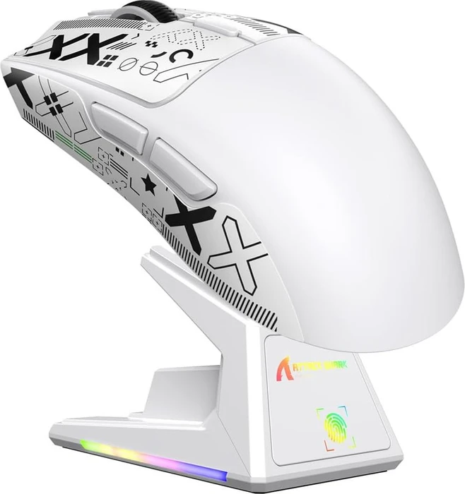 Attack Shark X1 Tri-mode Wireless Gaming Mouse mit Ladestation, weiß, inkl. Grip Tape, USB/Bluetooth