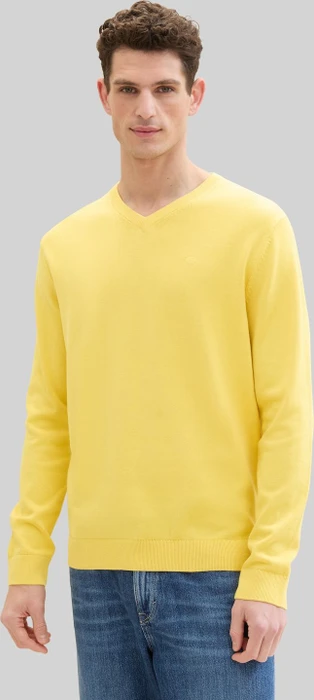 Tom Tailor Strickpullover mit V-Ausschnitt aus Baumwolle Strickpullover gelb (Herren)