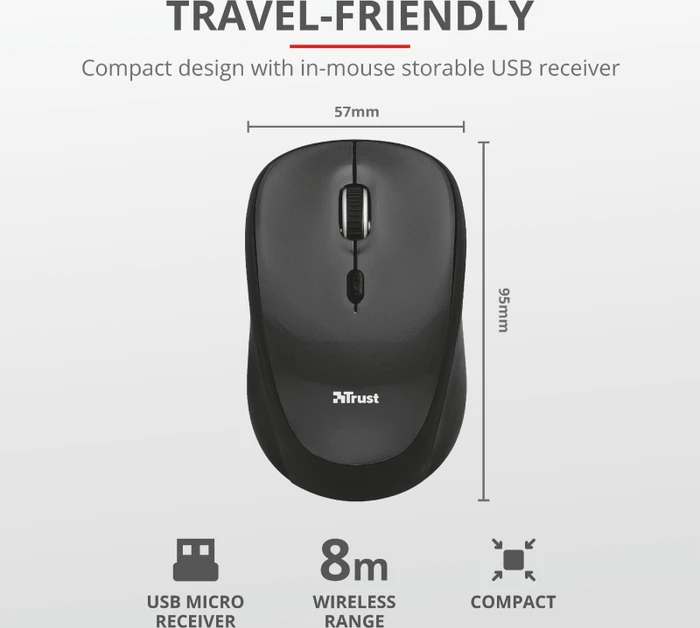 Trust Yvo Wireless Mouse Set mit Wendehülle für 15.6" Laptops, schwarz, USB