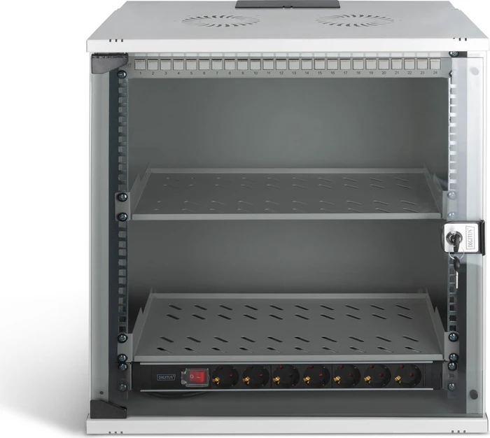 Digitus Professional SoHo Pro Line 19" Wandgehäuse SET 12HE, unmontiert, Sicherheitsglastür, IP20, RAL 7035, 400mm tief