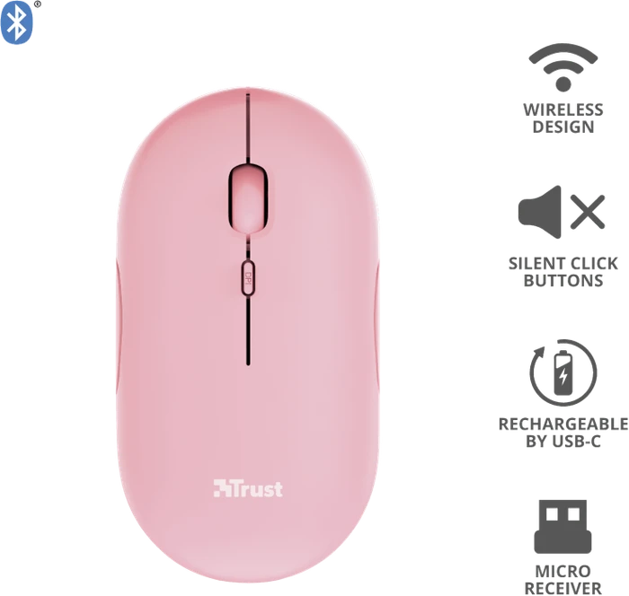 Trust Puck Wireless Mouse rosa, USB/Bluetooth