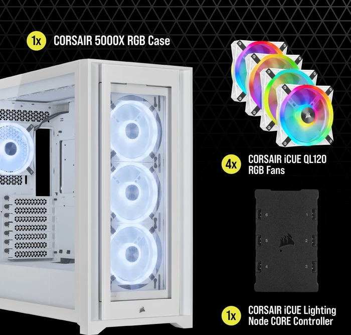 Corsair iCue 5000X RGB QL Edition, weiß, Glasfenster