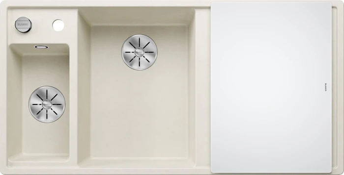 Blanco Axia III 6 S InFino Becken links mit Ablauffernbedienung softweiß inkl. Glasschneidebrett