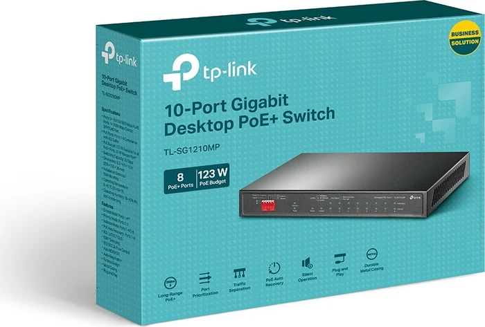 TP-Link TL-SG1210MP Desktop Gigabit Switch, 9x RJ-45, 1x RJ-45/SFP, 123W PoE+