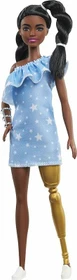 Mattel Barbie - Fashionistas Barbie mit Beinprothese 2 gedrehten Zoepfen und Kleid mit Sternenmuster