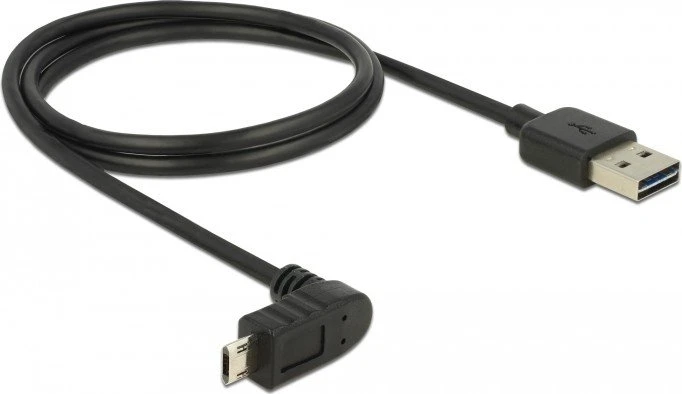 DeLOCK EASY-USB Adapterkabel, USB 2.0 Micro-B 90° vertikal gewinkelt [Stecker] auf USB-A 2.0 [Stecker], schwarz, 1m