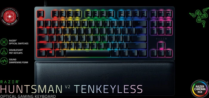 Razer Huntsman V2 TKL, LEDs RGB, schwarz, Razer Linear Optical Gen-2 RED, USB, US