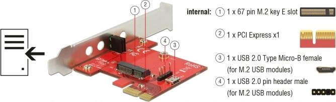 DeLOCK PCI Express Card, 1x M.2 Key E, PCIe x1