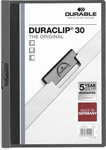 Durable Duraclip 30 Klemmmappe, A4, anthrazit/transparent, 25er-Pack