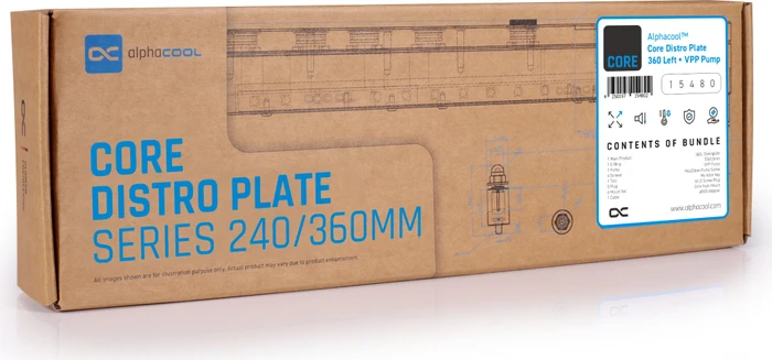 Alphacool Core Distro Plate 360 Links mit VPP, Verteilerplatte mit Pumpe