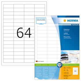 Herma Etiketten Premium, 48.3x16.9mm, weiß, matt, 200 Blatt (12800 Etiketten)