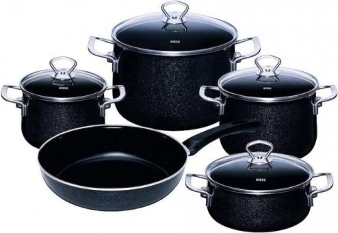 Riess Emaille Nouvelle Black Magic Geschirr-Set, 5-tlg.