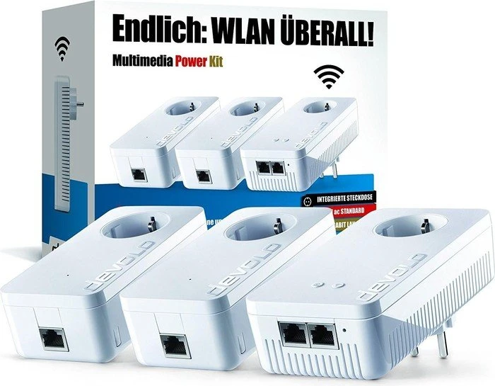 devolo dLAN 1200+ Multimedia Power Kit, Powerline/WLAN-Access Point und 2x Powerline-Adapter Set, 3er-Bundle