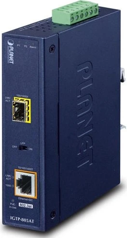 Planet IGTP-815AT Industrial Gigabit Medienkonverter, 1x RJ-45, 1x SFP, 36W PoE+