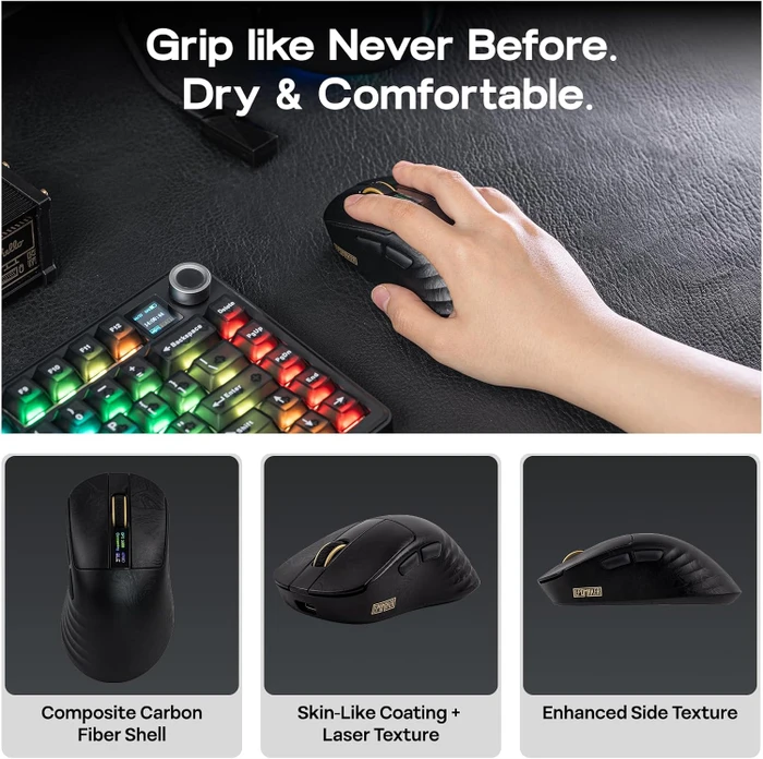 Epomaker Carbonis 8KHz Wireless Gaming Mouse, Black Gold, USB/Bluetooth