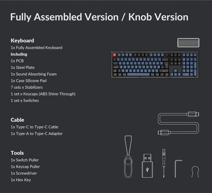 Keychron V6 Knob Version, OSA Profil, LEDs RGB, hot-swap, Frosted Black, Keychron K Pro RED, USB & USB-A, DE
