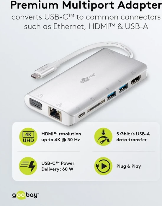 goobay USB-C Premium-Multiport-Adapter, USB-C 3.0 [Stecker]