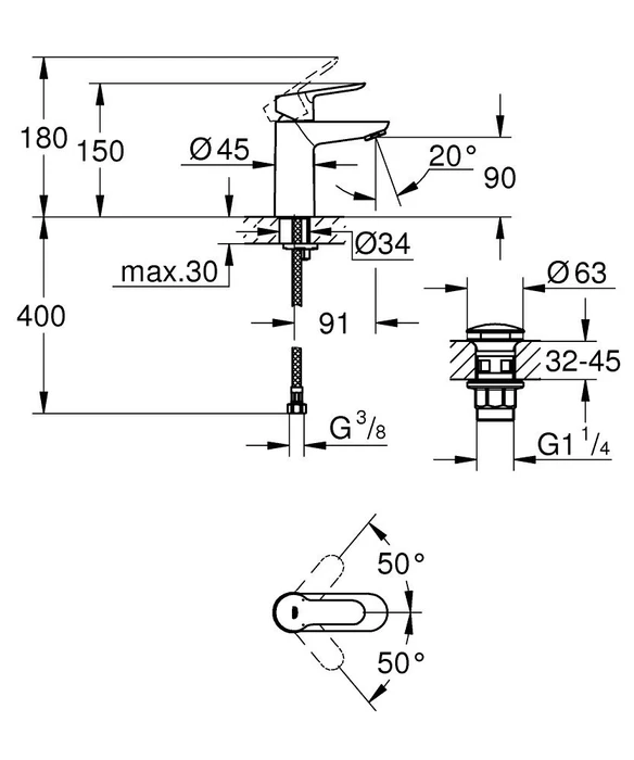 Grohe Start Edge Einhand-Waschbeckenarmatur 1/2" S-Size chrom
