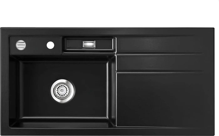 systemceram Bela 100 Einbau Becken links mit Ablauffernbedienung nero