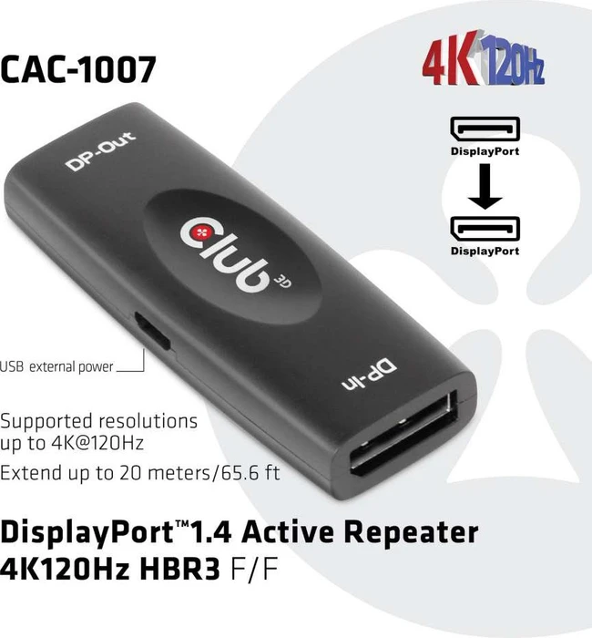 Club 3D DisplayPort 1.4 Repeater 4K120Hz HBR3