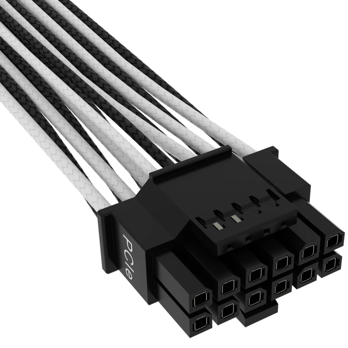 Corsair PSU Cable Type 4 - 600W PCIe 5.0 12VHPWR, 2x 8-Pin PCIe Stecker auf 16-Pin PCIe 5.0 12VHPWR Stecker, Adapterkabel, Premium Individually Sleeved, weiß/schwarz, 65cm