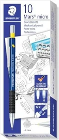 Staedtler Mars Micro 775 Druckbleistift B 0.3mm graphit, schwarz/blau, Radierer, 10er-Pack