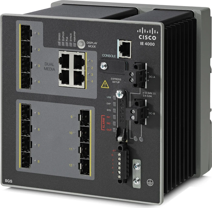 Cisco IE 4000 LAN Base Industrial Railmount Gigabit Managed Switch, 8x SFP, 4x RJ-45/SFP