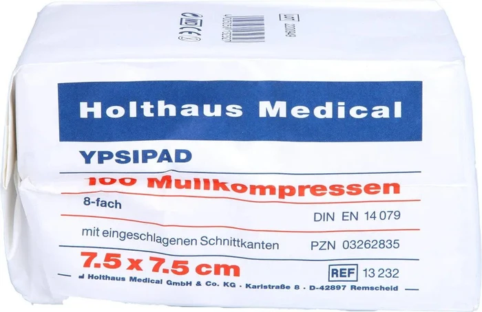 Holthaus Medical Ypsipad Mullkompresse 8-fach unsteril, 7.5 x 7.5cm, 100 Stück
