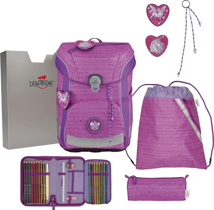 DerDieDas ErgoFlex Easy Purple Unicorn Schultaschen-Set, 5-tlg.