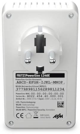 FRITZ! FRITZ!Powerline 1240E Kit, Powerline/WLAN-Access Point und Powerline-Adapter Set, 2er-Bundle