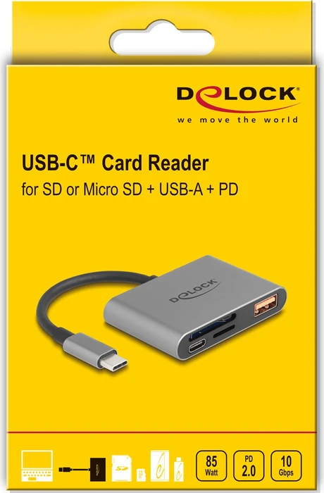 DeLOCK Card Reader mit USB-A und USB-C PD 2.0, USB-C 3.1 [Stecker]
