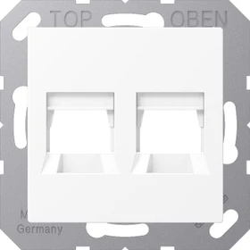 Jung Abdeckung (gerastet) für Modular-Jack-Steckbuchsen, 2fach, UMA-CAT6A, RADIALL, Panduit, Assmann, Thermoplast lackiert, Serie A, schneeweiß matt