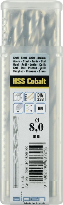 Alpen HSS Cobalt RN kurz Metallbohrer, 13x101x151mm, 10 Stück