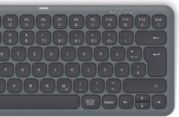 Hama WK-500 kompakte Multi-Device-Tastatur, dunkelgrau/schwarz, USB/Bluetooth, DE