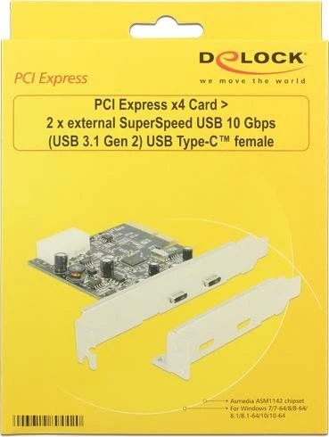 DeLOCK USB 3.1 Host Controller Card, 2x USB-C 3.1, PCIe 3.0 x2