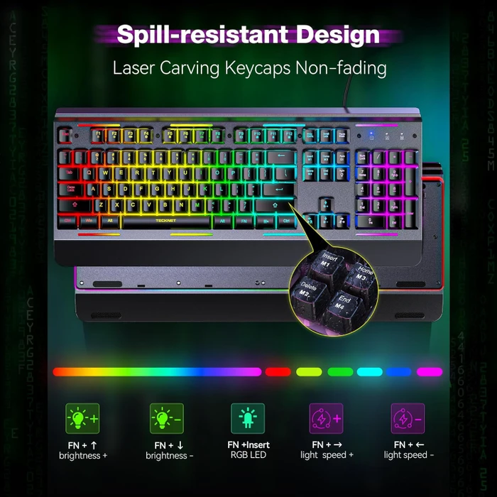 TeckNet RGB Gaming Keyboard, schwarz, LEDs RGB, USB, US