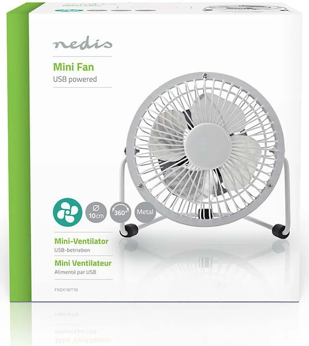 Nedis FNDK1WT10 USB Mini Tischventilator aus Metall 10cm weiß