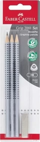 Faber-Castell Grip 2001 Bleistift B graphit, Radierer, 3er-Pack