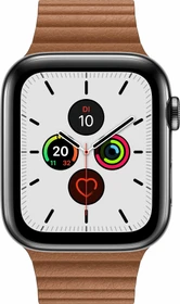 Apple Watch Series 5 (GPS + Cellular) 44mm Edelstahl space schwarz mit Lederarmband mit Schlaufe sattelbraun