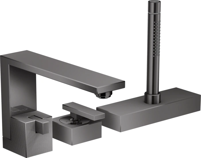 Hansgrohe AXOR Edge 3-Loch Einhebel-Wannenrandmischer - Diamantschliff polished black chrome