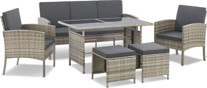 Juskys Turin Polyrattan Sitzgruppe grau-meliert
