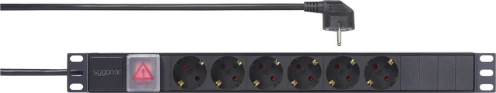 Sygonix 19" Aluminium Steckdosenleiste, 1HE, 6-fach, 230V, schwarz, 2m