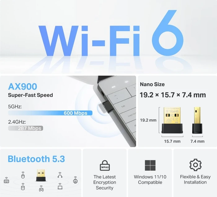 TP-Link Archer TX10UB Nano, AX900, 2.4GHz/5GHz WLAN, USB-A 2.0 [Buchse]