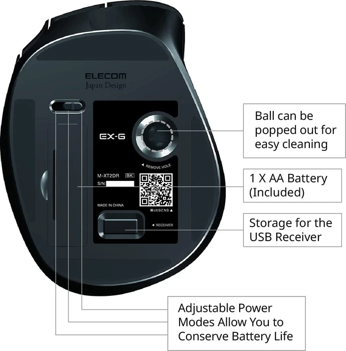 Elecom EX-G M-XT2URBK Wired Trackball schwarz, Rechtshänder, USB-A