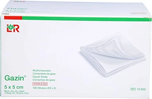 Lohmann & Rauscher Gazin Mullkompresse steril 8-fach, 5 x 5cm, 100 Stück (50x 2 Stück)