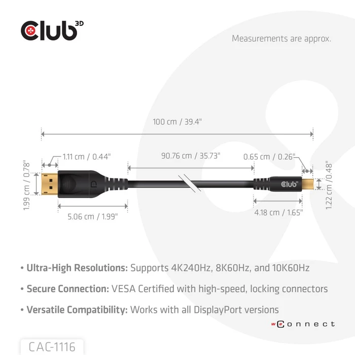Club 3D DisplayPort/Mini DisplayPort 2.1 Kabel DP80 schwarz, 1m