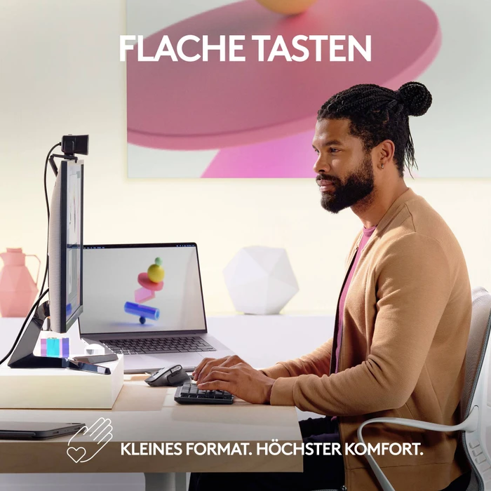Logitech MX Mechanical Mini for Mac, Space Gray, LEDs weiß, Logi Bolt, Kailh Choc V2 LOW PROFILE BROWN, USB/Bluetooth, CH